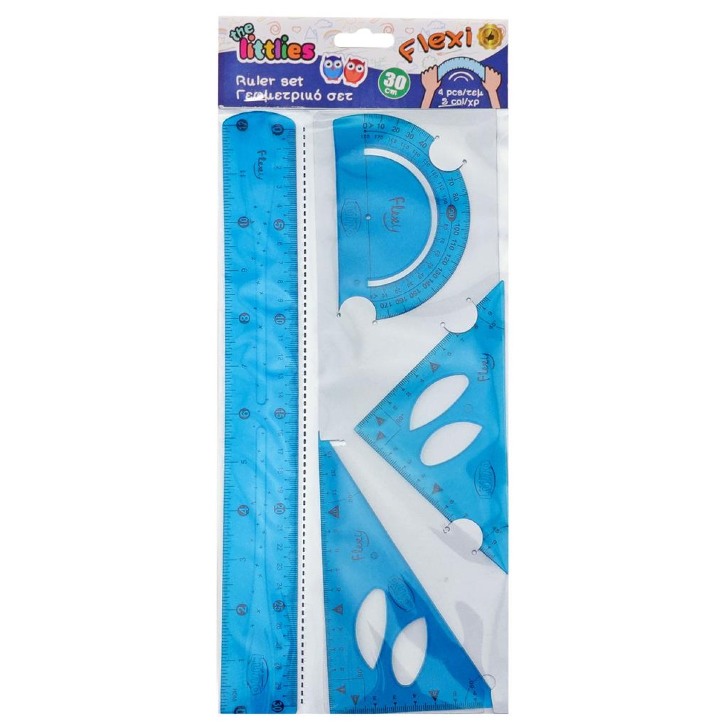 Γεωμετρικό Σετ Flexi The littlies σε 2 Σχέδια, 4 Τμχ. (χάρακας 30 εκ., 2 τρίγωνα, μοιρογνωμόνιο)