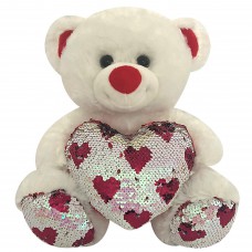 ΑΡΚΟΥΔΑΚΙ ΛΕΥΚΟ ΜΕ ΚΑΡΔΙΑ ΜΕ ΠΟΥΛΙΕΣ 35cm