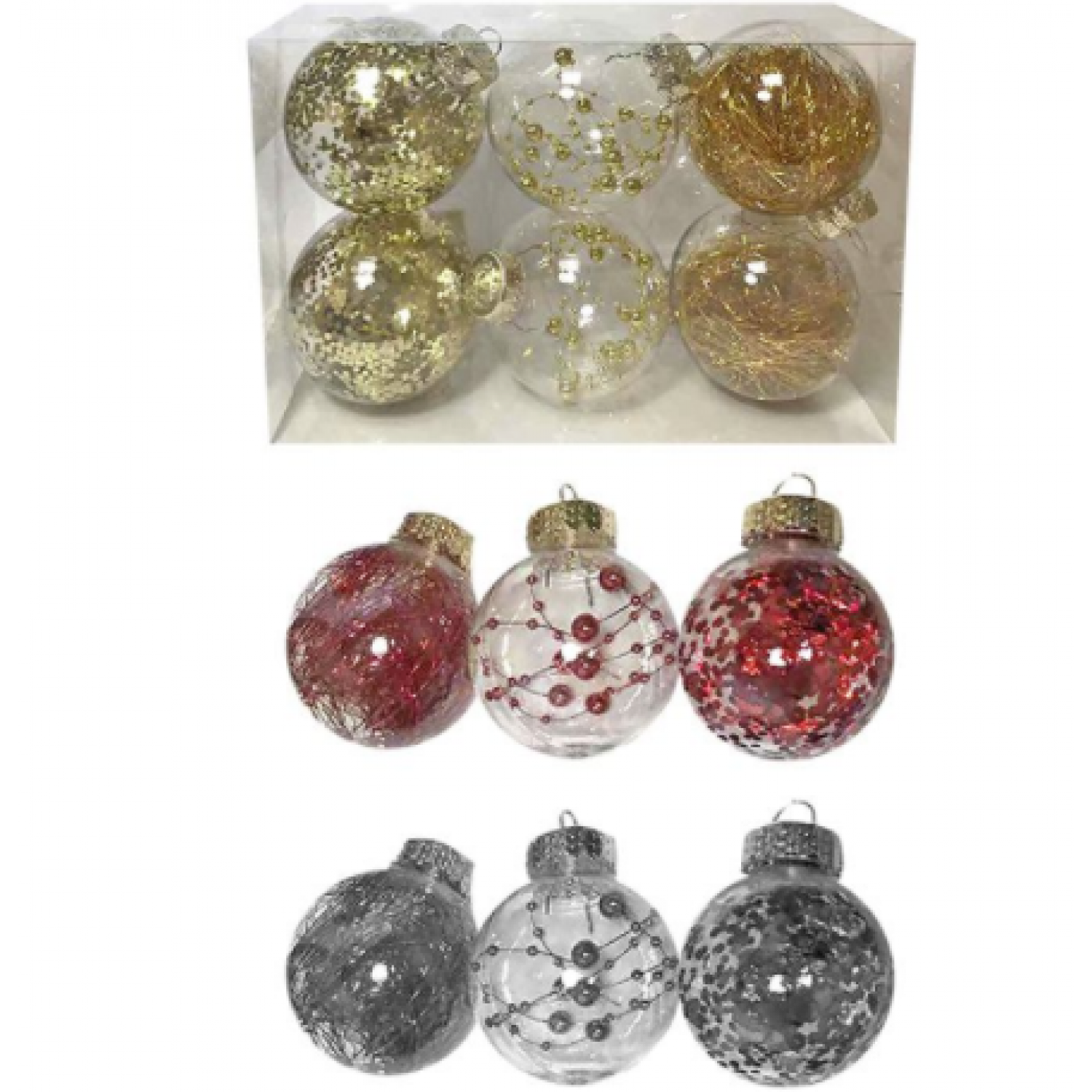 ΜΠΑΛΕΣ ΜΕ ΓΕΜΙΣΗ ΝΤΕΚΟΡ ΠΑΚ=6ΤΕΜ Φ8 Φ8cm Xmasfest 1132544