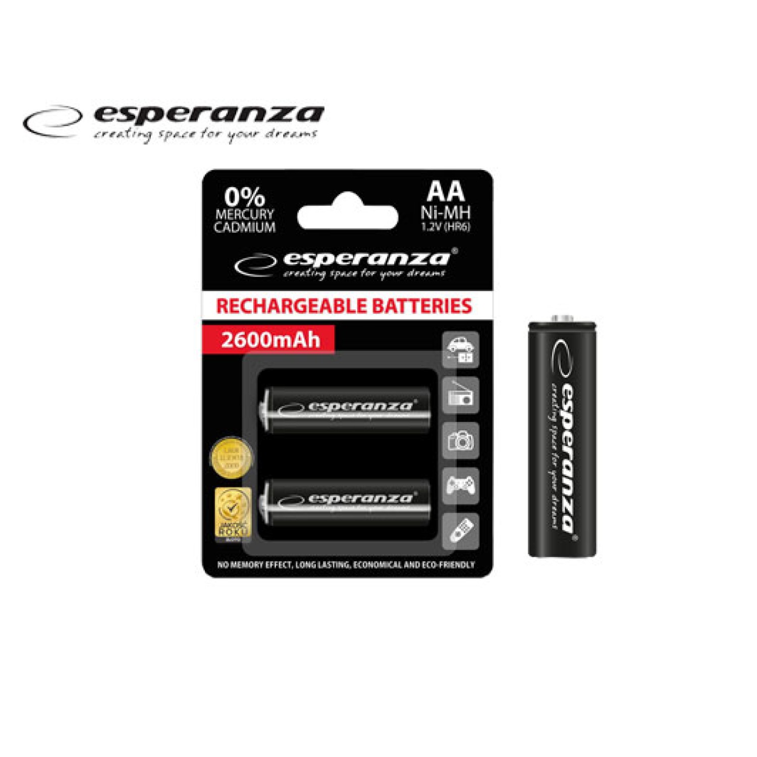ESPERANZA ΜΠΑΤΑΡΙΕΣ Ni-MH (AA) ΕΠΑΝΑΦΟΡΤΙΖΟΜΕΝΕΣ ΜΑΥΡΟ 2 ΤΕΜ.