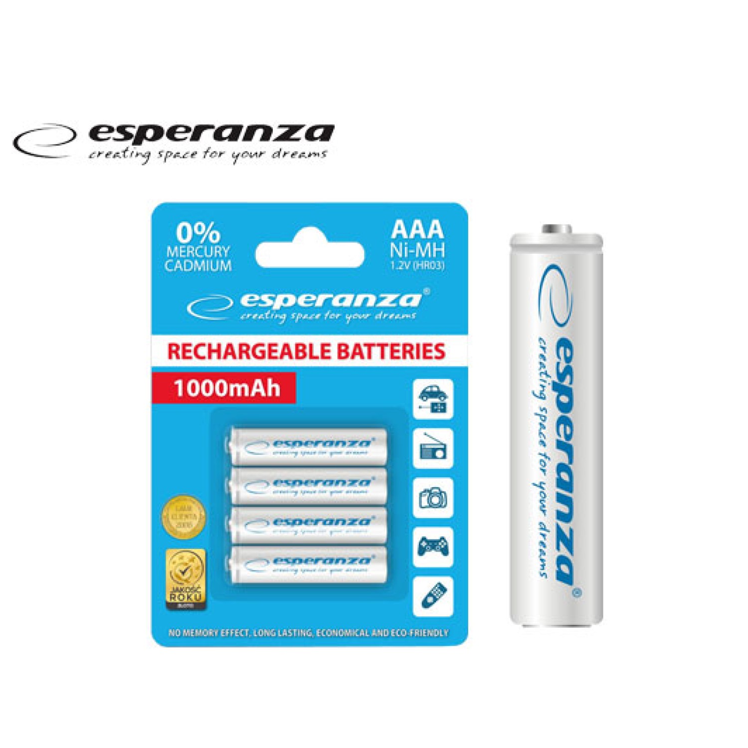 ESPERANZA ΜΠΑΤΑΡΙΑ Ni-MH AAA ΕΠΑΝΑΦΟΡΤΙΖΟΜΕΝΗ ΛΕΥΚΟ ΣΕΤ 4Τ.