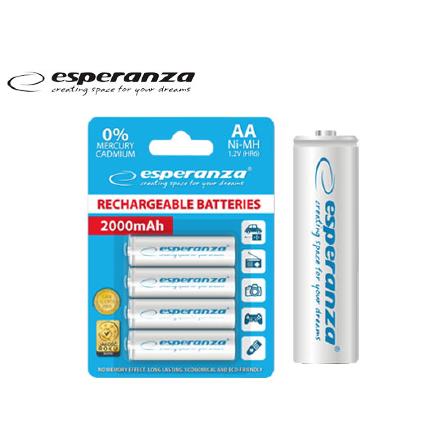 ESPERANZA ΜΠΑΤΑΡΙΑ Ni-MH AA ΕΠΑΝΑΦΟΡΤΙΖΟΜΕΝΗ ΛΕΥΚΟ ΣΕΤ 4Τ.