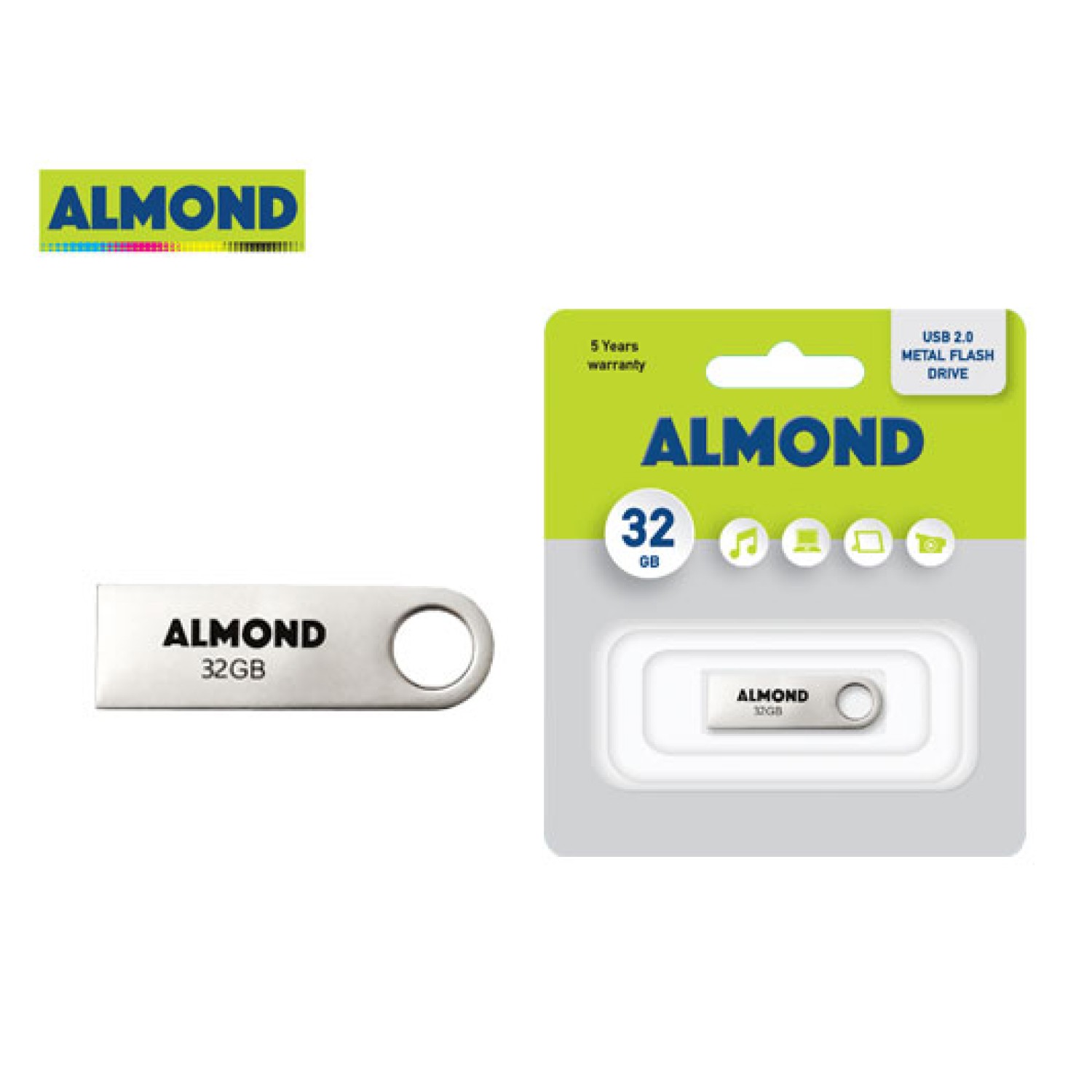 ALMOND FLASH DRIVE USB 32GB ΜΕΤΑΛΛΙΚΟ MINI