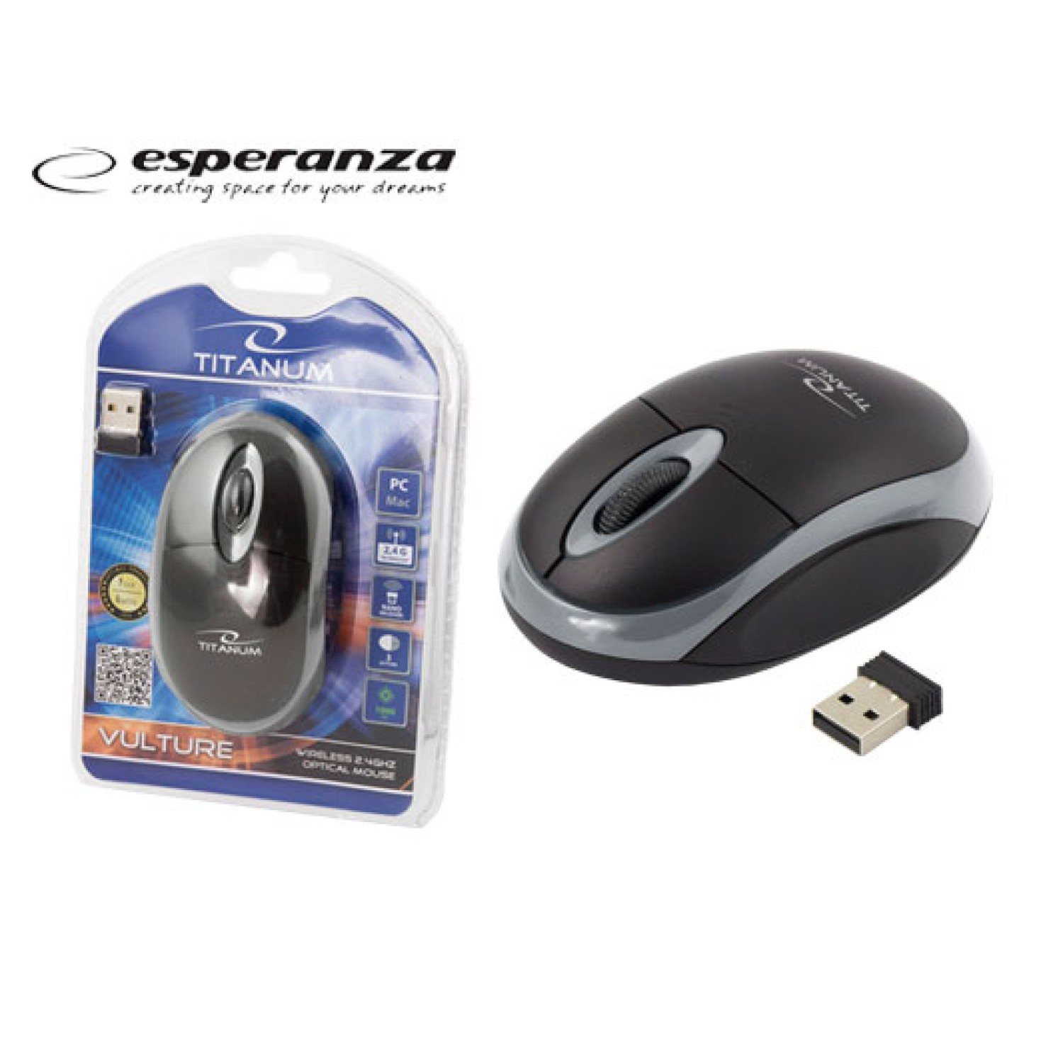 ESPERANZA ΠΟΝΤΙΚΙ ΑΣΥΡΜΑΤΟ USB TITANUM TM-116E ΜΑΥΡΟ/ΓΚΡΙ