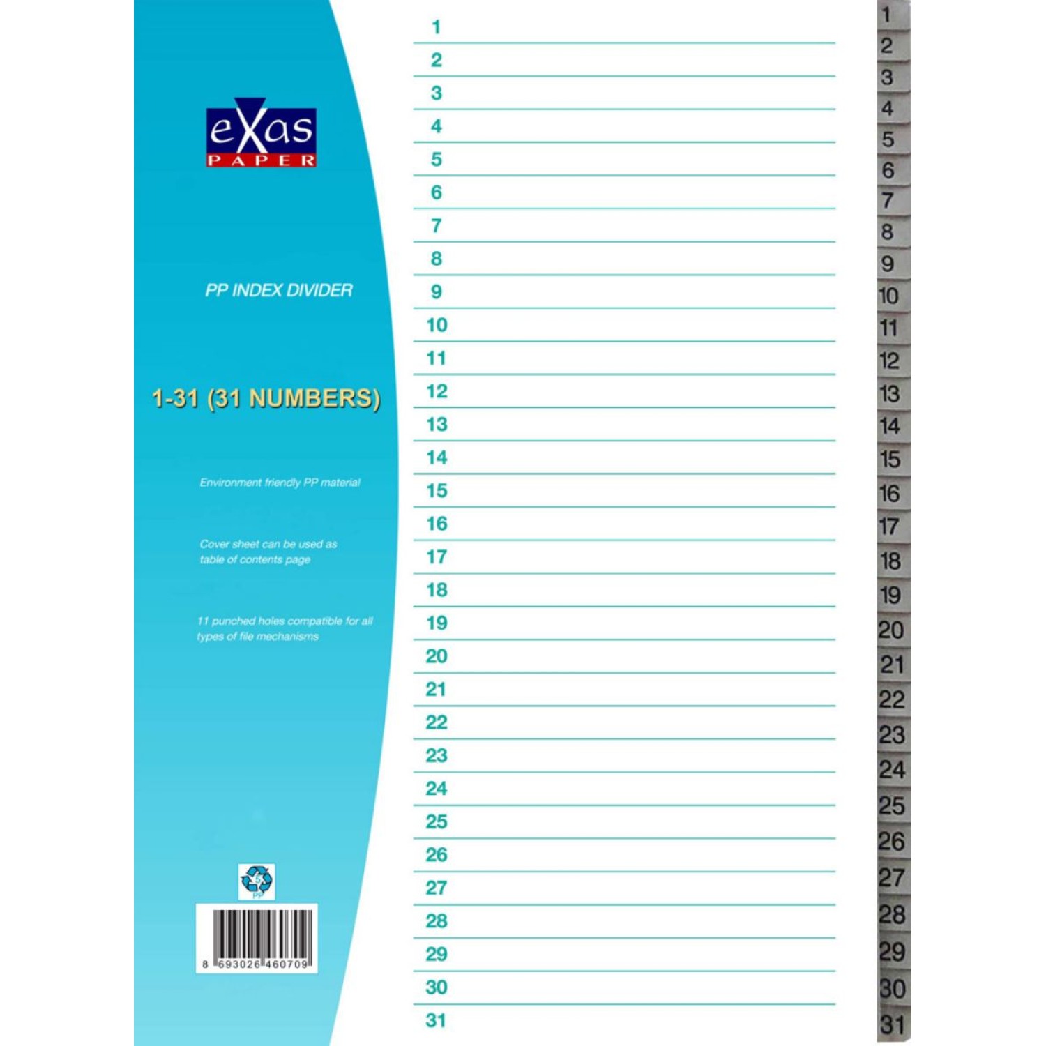 ΔΙΑΧΩΡΙΣΤΙΚΑ EXAS 1-31 PP Α4 ΓΚΡΙ