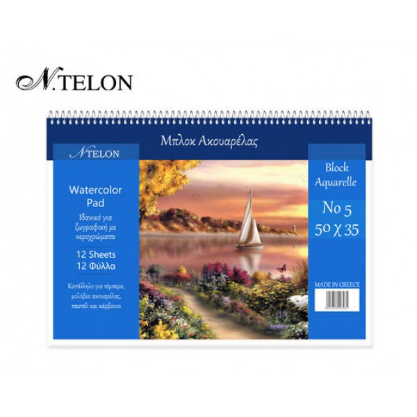 NTELON ΜΠΛΟΚ ΑΚΟΥΑΡΕΛΑΣ ΣΠΙΡΑΛ ΠΛΑΓΙΟ 12Φ. Ν5 35x50cm 220gr