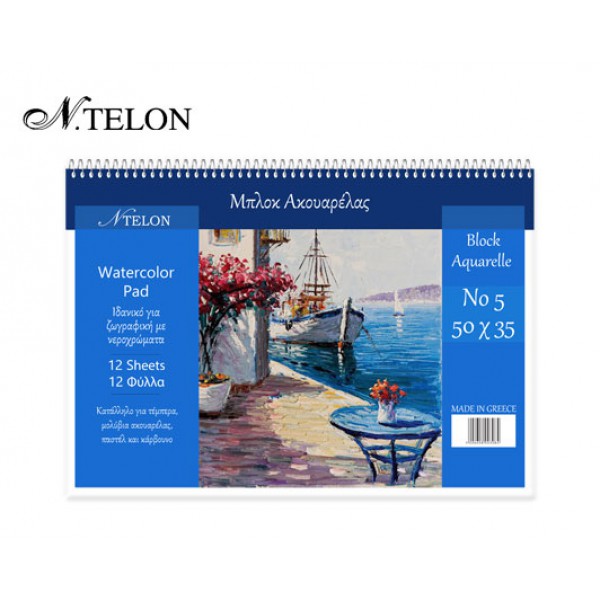 NTELON ΜΠΛΟΚ ΑΚΟΥΑΡΕΛΑΣ ΣΠΙΡΑΛ ΠΛΑΓΙΟ 12Φ. Ν5 35x50cm 220gr