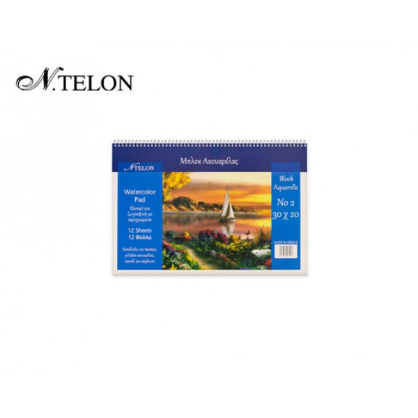 NTELON ΜΠΛΟΚ ΑΚΟΥΑΡΕΛΑΣ ΣΠΙΡΑΛ ΠΛΑΓΙΟ12Φ. Ν2 20x30cm 220gr