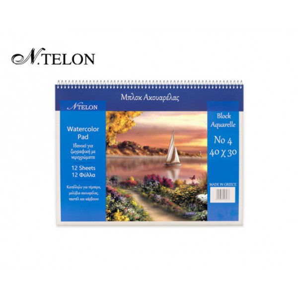 NTELON ΜΠΛΟΚ ΑΚΟΥΑΡΕΛΑΣ ΣΠΙΡΑΛ ΠΛΑΓΙΟ12Φ. Ν4 30x40cm 220gr