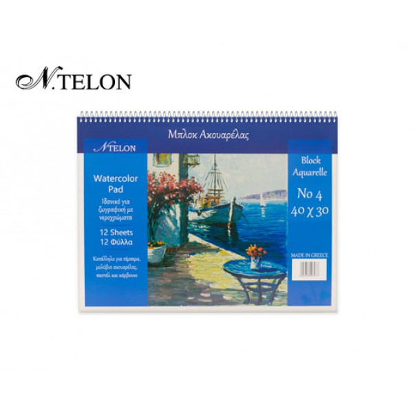 NTELON ΜΠΛΟΚ ΑΚΟΥΑΡΕΛΑΣ ΣΠΙΡΑΛ ΠΛΑΓΙΟ12Φ. Ν4 30x40cm 220gr