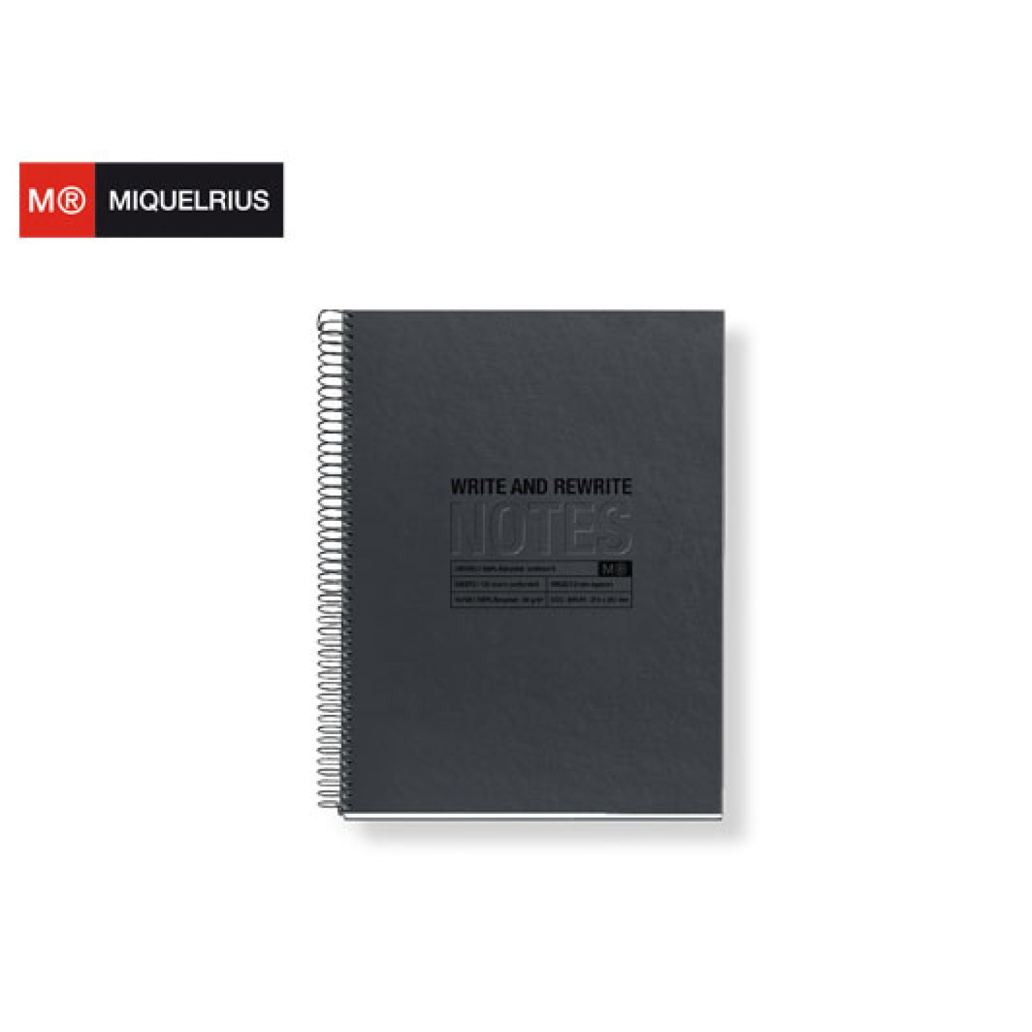 MIQUELRIUS ΤΕΤΡΑΔΙΟ ΡΙΓΕ ΣΠΙΡΑΛ 120Φ. Α4 80gr RECYCLED JUST BLACK