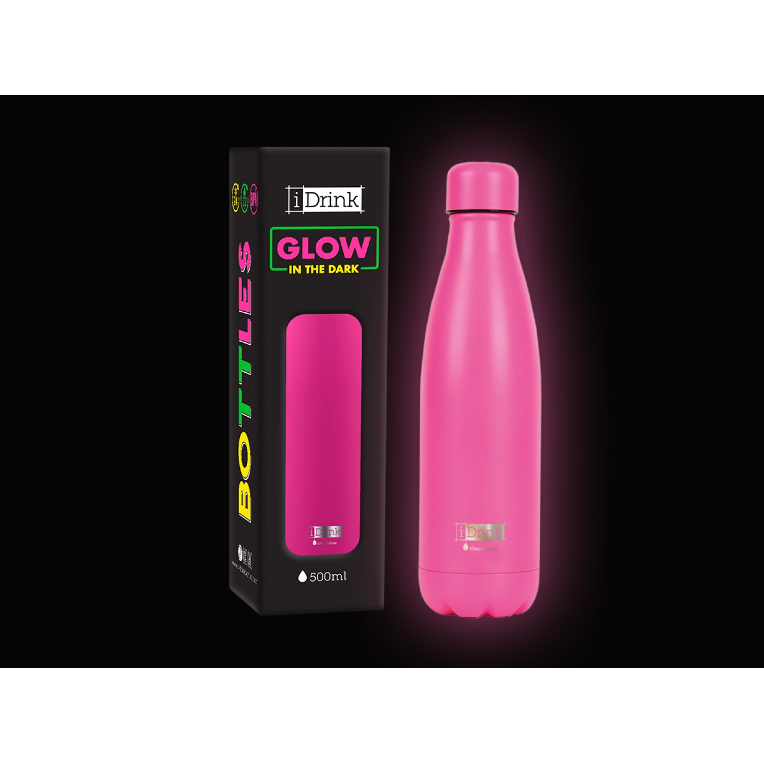 ΠΑΓΟΥΡΙ i DRINK ID0043 THERM BOTTLE 500ml GLOW IN THE DARK PINK