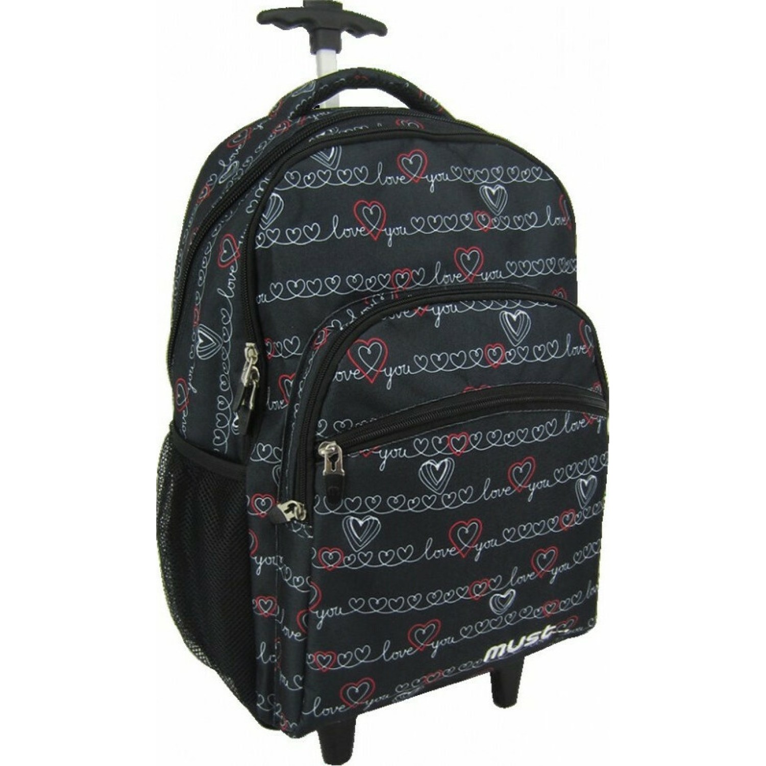 Must Speed Hearts Σχολική Τσάντα Τρόλεϊ Δημοτικού σε Μαύρο χρώμα Μ35 x Π17 x Υ47cm