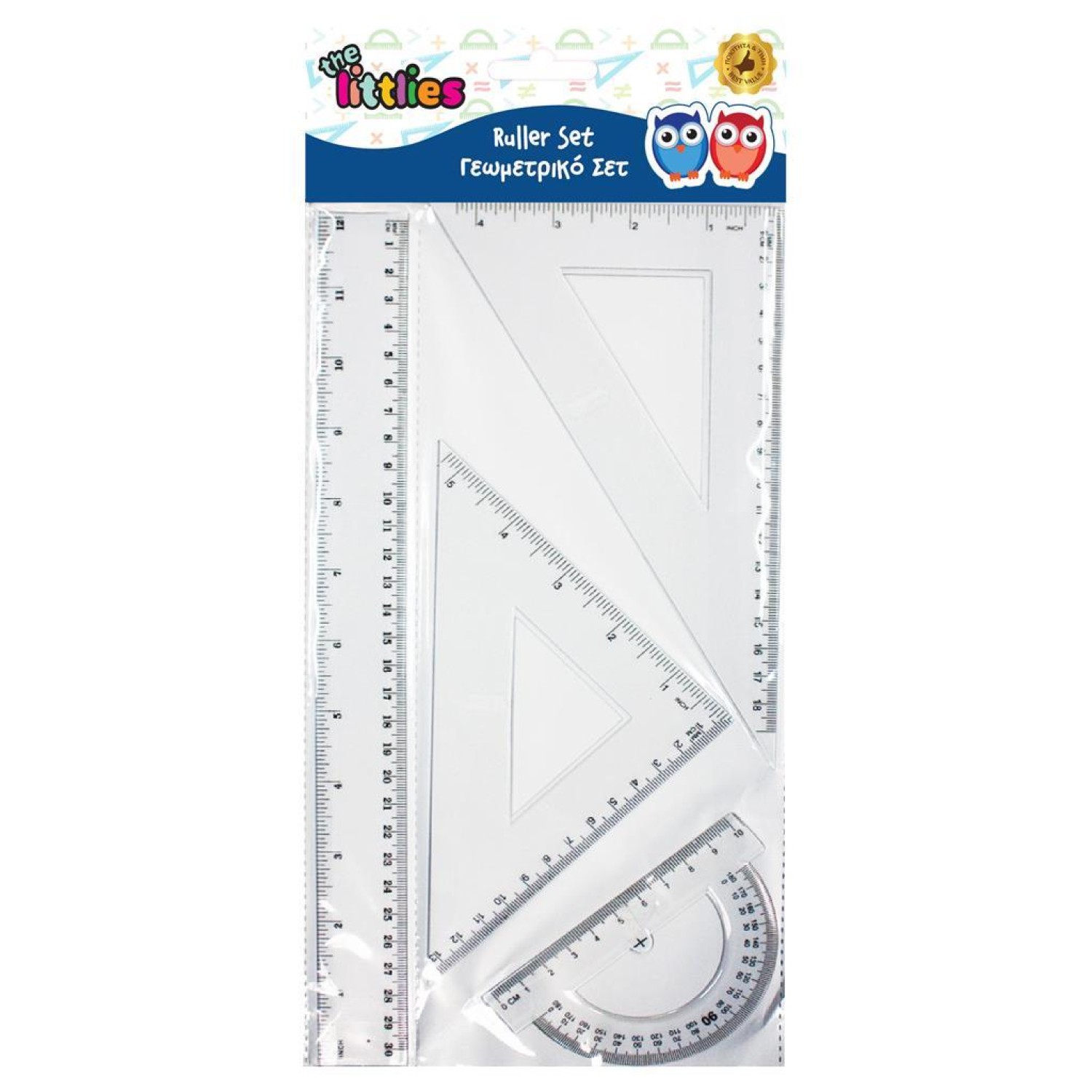 Γεωμετρικό Σετ The littlies 4 Τμχ. (χάρακας 30 εκ., 2 τρίγωνα, μοιρογνωμόνιο)